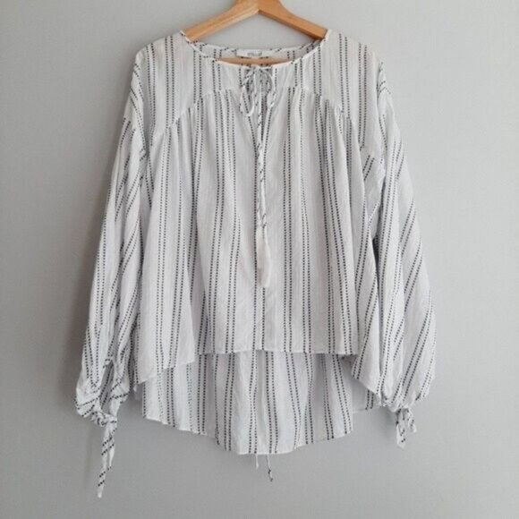 DEREK LAM 10 Crosby Relaxed Fit White Striped Peasant Blouse Sz 4 - Picture 2 of 11